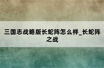 三国志战略版长蛇阵怎么样_长蛇阵之战