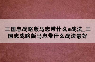 三国志战略版马忠带什么a战法_三国志战略版马忠带什么战法最好