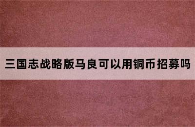 三国志战略版马良可以用铜币招募吗