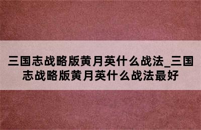 三国志战略版黄月英什么战法_三国志战略版黄月英什么战法最好