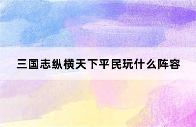 三国志纵横天下平民玩什么阵容