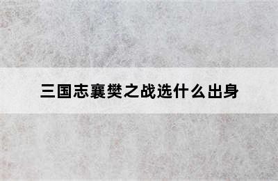 三国志襄樊之战选什么出身