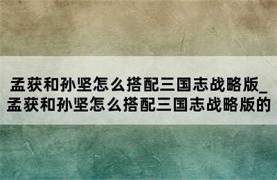 孟获和孙坚怎么搭配三国志战略版_孟获和孙坚怎么搭配三国志战略版的