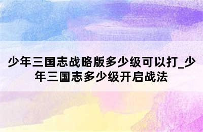 少年三国志战略版多少级可以打_少年三国志多少级开启战法