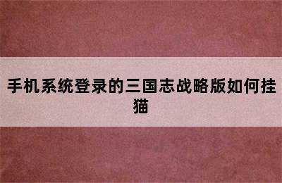 手机系统登录的三国志战略版如何挂猫