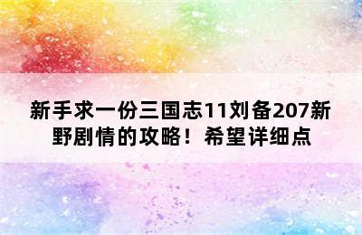 新手求一份三国志11刘备207新野剧情的攻略！希望详细点