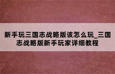 新手玩三国志战略版该怎么玩_三国志战略版新手玩家详细教程