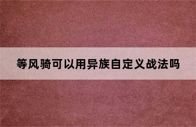 等风骑可以用异族自定义战法吗