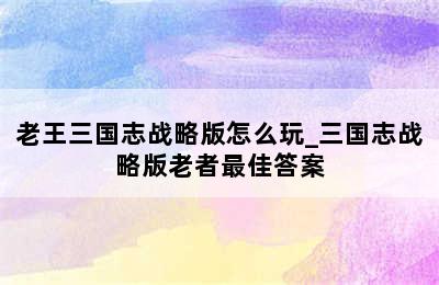 老王三国志战略版怎么玩_三国志战略版老者最佳答案