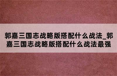 郭嘉三国志战略版搭配什么战法_郭嘉三国志战略版搭配什么战法最强