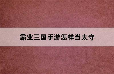 霸业三国手游怎样当太守